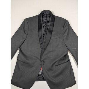 JF J. Ferrar Mens Slim Fit Tuxedo Blazer Grey Houndstooth Satin Shawl Lapel New